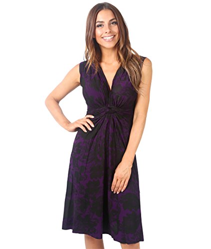 KRISP 6309-PUR-08: Kleid Geknotet Gerafft (Violett, Gr.36)