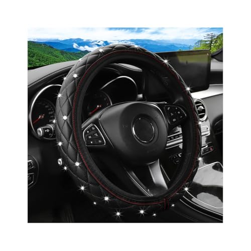 KHGUZ Bling Car Steering Wheel Cover, Non-Slip Elastic Stretch Leather Auto Steering Wheel Protector, Sparkling Diamond Vehicle Decor Accessories for Women Girls, Universal for Vehicles (Black)