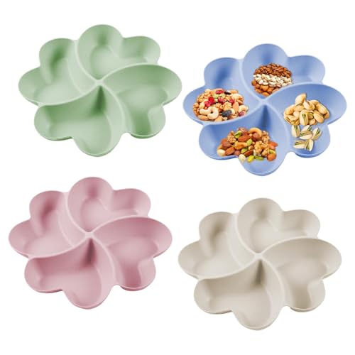 Mirenko Snackteller mit Fächern 4 Stück Snackschale Wiederverwendbare Teller mit Unterteilung Snackteller Snackschale mit Fächern für Home Party für Nuss Candy Obst Essen Getrocknetes