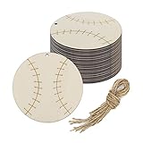 Creaides 20pcs Baseball Wood DIY Crafts Cutouts Wooden Baseball Shaped Hanging Ornaments Gift Tags...