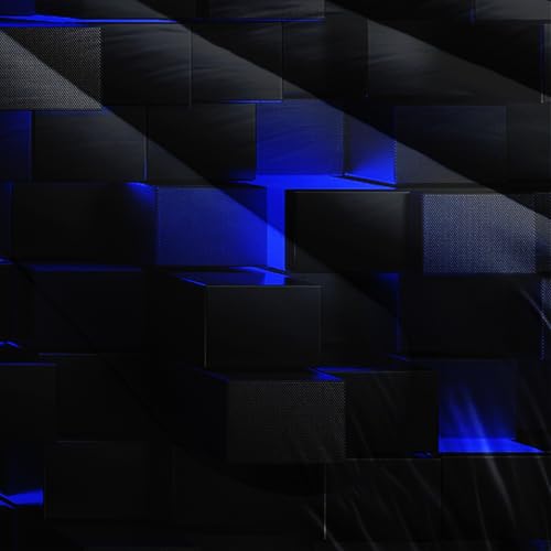 Image of Nttopship Neon Blue Black Comforter Set King Geometric Kids Bedding Set,3 PCS Geometry Honeycomb Bed Set Modern Quilt Set 1 Comforter 2 Pillow Cases Cool Room Decor All Season B-Side Black