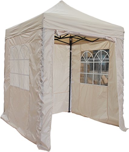 All Seasons Gazebos, Choice Of 5 Colours, 2x2m Heavy Duty, Fully Waterproof, Premium Pop Up Gazebo With 4 x Zip Up Side Panels, Carry Bag With Wheels and 4 x leg weight bags (Beige)