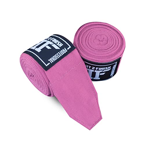 Fight 2 Finish 180 inch Professional Wrist Wraps Included Elastic Stretchy Handwraps for Boxing Kickboxing Muay Thai MMA Martial Arts Taekwondo (Light Pink)