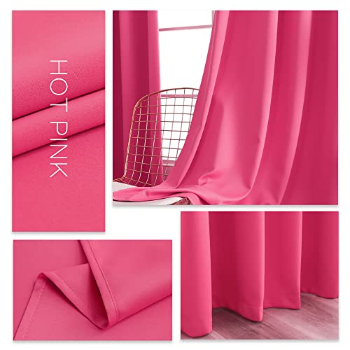 YGO Room Darkening Long Curtains for Girls Room - Hot Pink, 52W x 108L, 2 Panels, Noise Reducing Blackout Grommet Draperies - Image 3