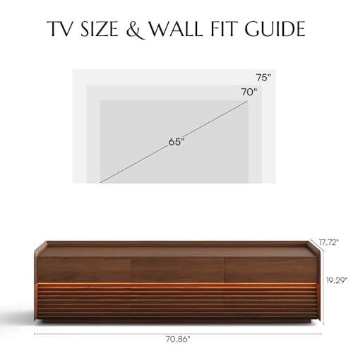 Image of POVISON Fully-Assembled Mid Century Modern TV Stand, 70.87 inch Wood Media Console with Adjustable LED Light, Entertainment Center with Storage for Living Room