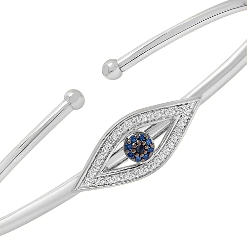 Timeless Love 1/6 CTTW Blue & Black Diamond Evil Eye 6.5" Flexible Bangle Bracelet Set in Sterling Silver, Dainty Jewelry for Women, Women’s Fashion Bracelets, Diamond Luxury Bangle for Women2