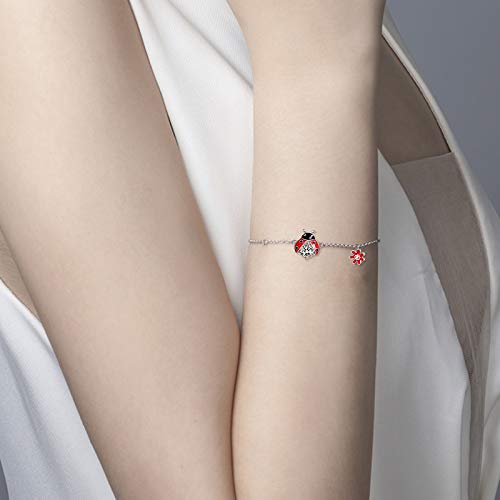 POPLYKE Heart/Infinity/Frog/Pearl/Dragonfly/Ladybug/Highland Cow/Pearl/Moonstone Anklets Sterling Silver Double Layered Chain Beach Anklets for Women Foot Jewelry2