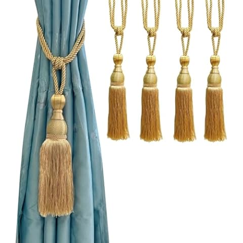 SWTOOL 4PCS Curtain Tassels Tiebacks Handmade Curtain Holdbacks Ties for Drapes Decor (Gold) Cover