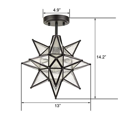 Image of HYDELITE Moravian Star Semi Flush Mount Ceiling Light with Seeded Glass