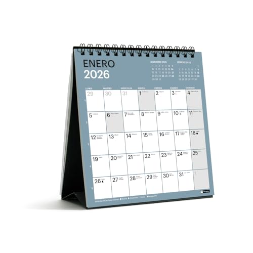 Miquelrius - Calendário de mesa 2026 Chromat, organizador anual de 140 x 150 mm, espaço para anotar, encadernação espiral dupla, 9 cores interiores, planeador de 12 meses, espanhol