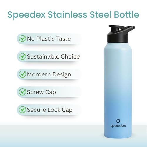 Image of Speedex Stainless Steel Water Bottle 1 Ltr, Leak Proof Sipper Cap, BIS Approved 1000 ml Metal Bottle For Daily, Office, School, Gym, Travel Use for Men, Women, Kids, Adults, Dual Blue, Set of 1