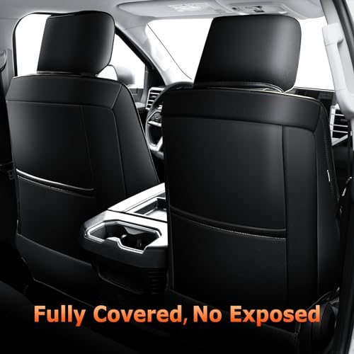Image of Carlimeki Leather Seat Covers Custom Fit for Tundra 2022-2027 CrewMax | Fits SR, SR5, Limited, Platinum, 1794 Edition, TRD Pro, Capstone - Carbon Fiber - Premium Faux Leather Fully Covered