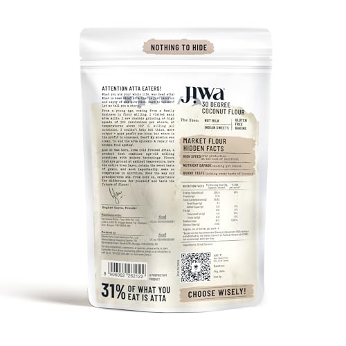 Image of Jiwa 30 Degree Coconut Flour | Patented Cold Pressed Flour | Slow Ground | Low Carb Coconut Powder | Nariyal Powder | Keto & Paleo Friendly | Gluten Free | Grain Free | 200 G (Pack of 2)
