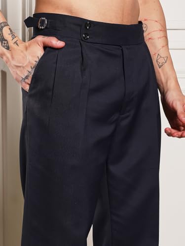 Image of Gurkha Pants for Men | Trouser for Men | Formal Pant | Double Button | Loose Fit Trouser High Waist Pleated Casual Trousers | Vintage Straight Leg Pants for Office Smart Casual Travel Party