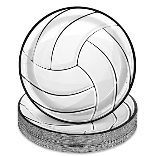 JarThenaAMCS 60 Pcs Volleyball Paper Plates Disposable Round Plates 7 Inch Decorative Tableware Dessert Plate for Boys Girls Sports Game Party Tableware Supplies