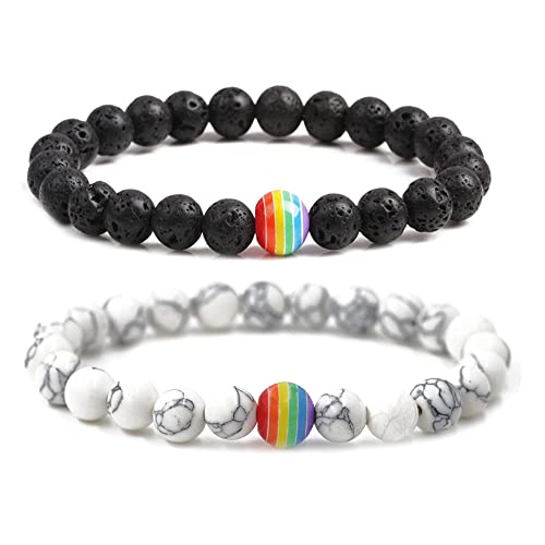 2 Pièces Bracelet Couple Distance,Bracelet Couple Chakra Pierre Naturelle,Bracelet D'amitié LGBTQ Tailles Ajustables En 8MM,Ensemble De Bracelets De Couple pour Valentine Cadeau Cover