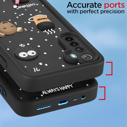 Image of Pikkme Back Cover for Realme 5 / 5s / 5i | 3D Bear Silicone Cute & Fun Coffee Cartoon | Full Body Protection Bumper Case (Black)