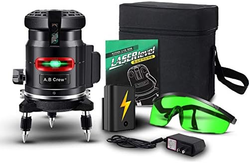 A.B Crew 360°Self Leveling Laser Level Green Beam 5 Lines 6 Points Laser Level Horizontal/Vertical Cross Line Straight/Tilt Line Rechargeable Dust Proof Rubber Touch Keypad Rotary Base