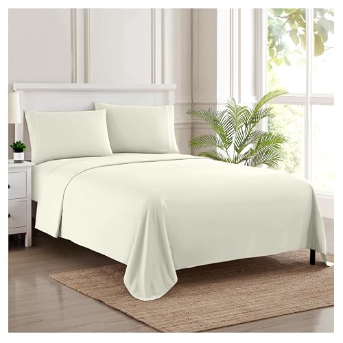 Image of Twin Sheets - Breathable Luxury Sheets with Full Elastic & Secure Corner Straps Built In - 1800 Supreme Collection Extra Soft Deep Pocket Bedding Set, Sheet Set, Twin, Ivory