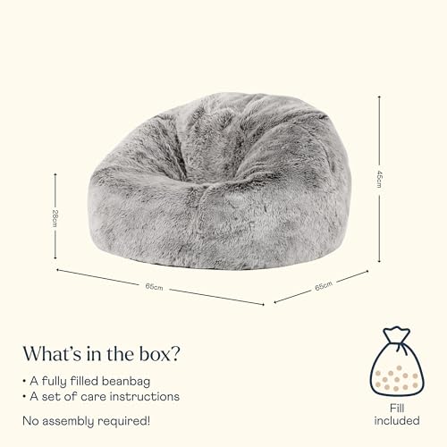icon Kingston Faux Fur Fluffy Kids Bean Bag, Artic, Fluffy Kids Bean Bag Chair with Filling Included for Girls and Boys, Childrens Chair, Beanbags for Children, Playroom Décor, Bedroom Accessories
