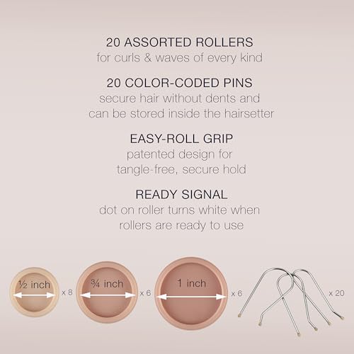 Conair Double Ceramic Hot Rollers for Long, Medium, and All Hair - Hair Curler - Hair Roller Clips Included - 1/2 inch, 3/4 inch, and 1 inch Rollers by Conair - Image 4