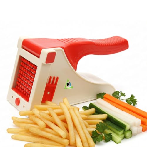 Image of NI Product Kitchen Vegetable Slicer and Cutter, Red and White, Multi-Purpose Manual Food Chopper for Carrots, Cucumber, Celery