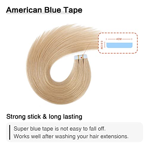 Image of SUYYA Tape In Hair Extensions Human Hair 14 Inch #16 Light Blonde | Remy Human Hair, Invisible Skin Weft, Soft & Silky Straight Hair, 20PCS 40G, Seamless Blend, Add Length & Volume