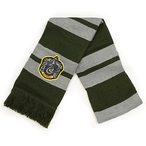 Culturefly Harry Potter House Premium Striped Scarf With Crest Patch One Size (Green)