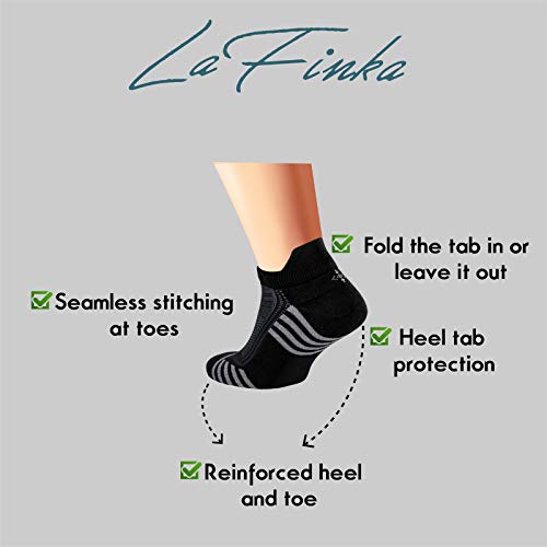 LaFinka Ankle Socks (6 Pairs) with Heel Tabs Natural for Men or Women Sports and Athletic Performance Wear (Black)4