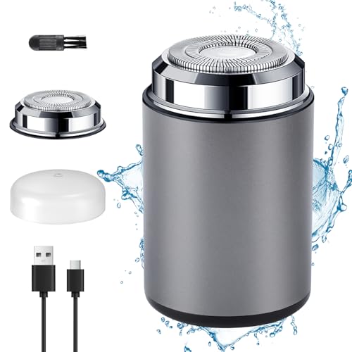 Rechargeable Electric Shaver for Men,2025 New Mini Electric Shavers Portable,Pocket Size Washable Electric Razor,Double-Ring Magnetic Cutter,USB Rechargeable Waterproof Electric Razor Trimmer (Gray)