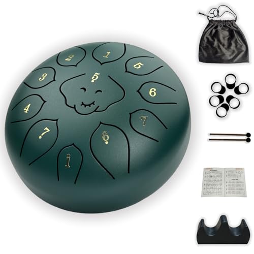 Aoxzcvpr Stahlzungentrommel 6 Inch - 11 Tones Tongue Drum für Einsteiger - Rain Drum Outdoor Garten für Meditation und Entspannung Music Enlightenment (grün 6 zoll)