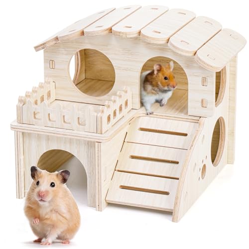 WRINGKIT Wood Hamster House, Maze Hamster Hideout, Fun Slide Gerbil