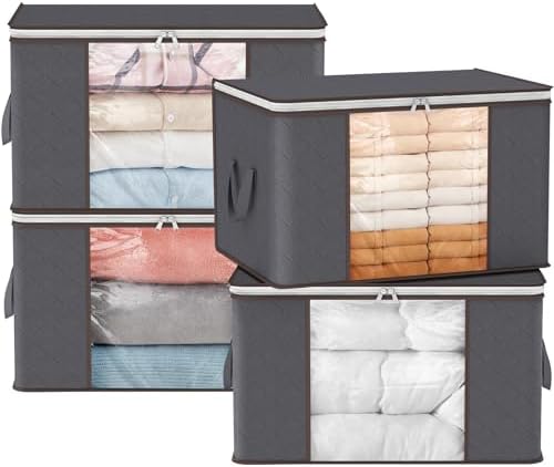 Lifewit 90L Aufbewahrungstasche Groß, Schrank Organizer Set 4 Stück | Unterbett Aufbewahrungsbox mit Deckel, Faltbar Kleideraufbewahrung, Umzugskarton, verstärkt Griff, für Bettwäs
