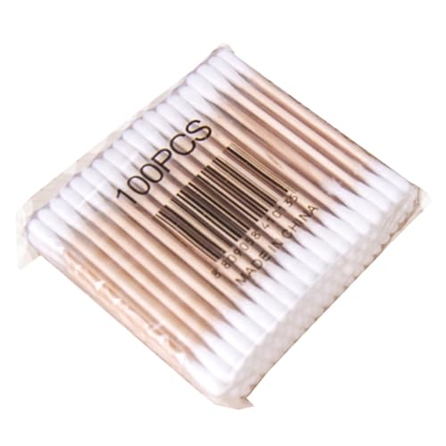 FRCOLOR 100pcs Double-ended Cotton Swabs Wooden Sticks Long Cotton Tip Applicators for Makeup Washable Reusable for Face Body