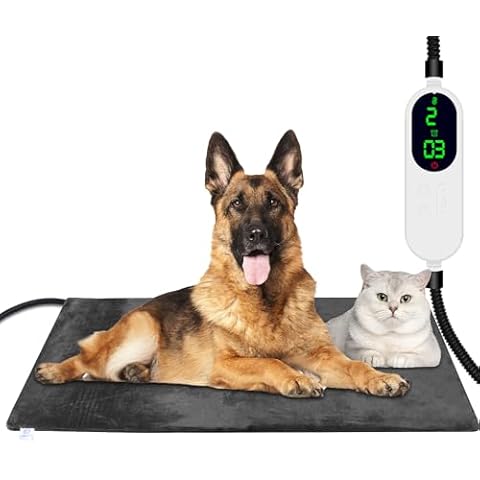 ENJOY PET Pet Heating Pad, Dog Heating Pad with 13 Level Timer and 9 Level Temperature, Indoor Heating Pads for Cats Dogs with Chew Resistant Cord, Long-Time Working Pet Heated Mat, Auto Power Off Cover