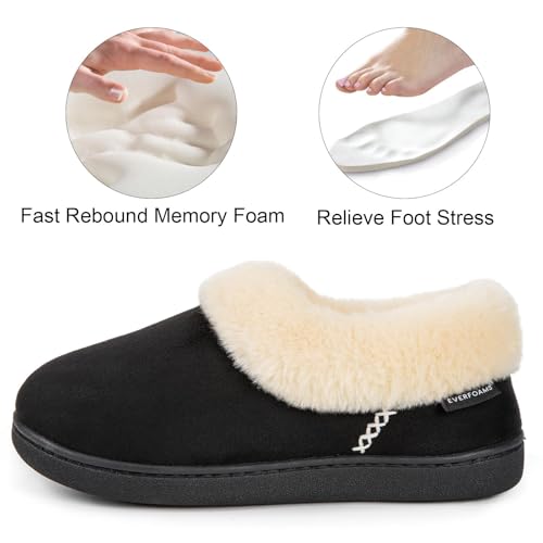 Image of EverFoams Women's Bootie Slippers Faux Fur Ladies Bedroom House Shoes with Memory Foam and Indoor Outdoor Rubber Sole