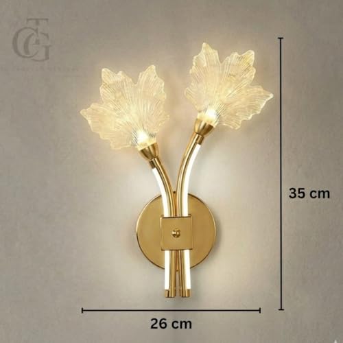 Image of Modern LED Wall Sconce Light, Dual Holly Leaf Design, Metal Base with Three Colour Illumination (Warm White, Natural White, Cool White), Indoor Decorative Lighting|Gold