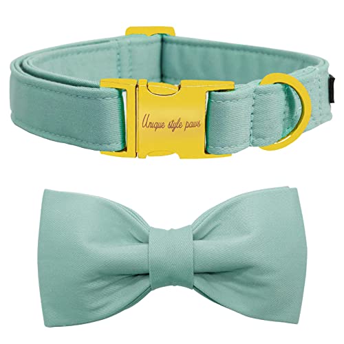 Unique style paws Dog Collar with Bowtie, Soft Cotton Collar with Reinforced Golden Metal Buckle Comfortable & Adjustable Collar for Small Medium Large Dogs & Cats