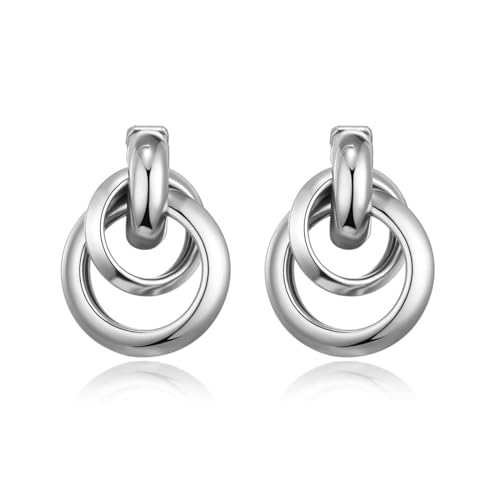 Silver Knot Clip On Earrings Statement Oval Clip On Earrings for Women No Pierced