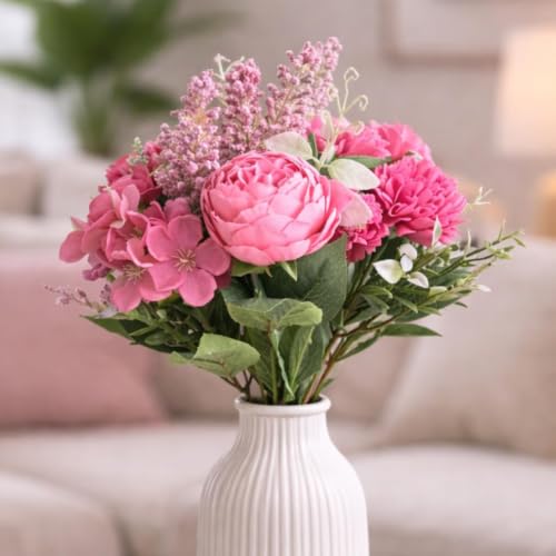 Image of SATYAM KRAFT 6 Pcs Artificial Multiflora Flower Roses Fake Sticks Bunch Decorative Items for Home Decor, Bouquets, Bedroom, Living Room, Wedding, Festive Decor (Without Vase)