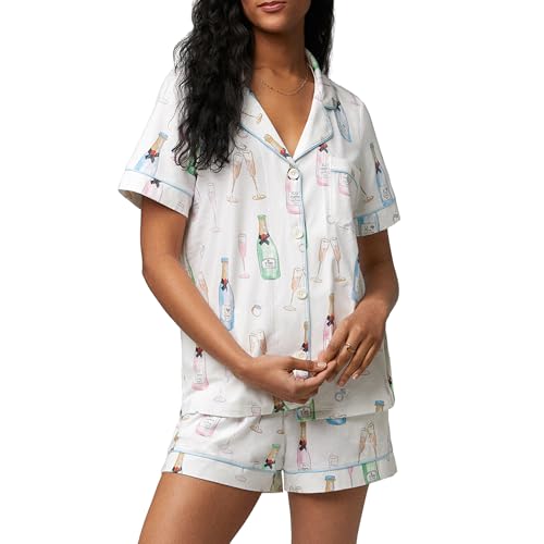 Image of Bed Head PJs Womens Matching Pajamas - Soft Organic Short Sleeve Button Down PJ Shirt & Shorts Set - Sleepwear & Loungewear
