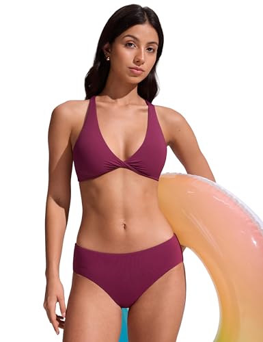 Image of CRZ YOGA Twist Front Bikini Tops | Removable Pads, A-C Cup, V Neck, Criss Cross Back, Swim, Bathing Suit Bra for Women