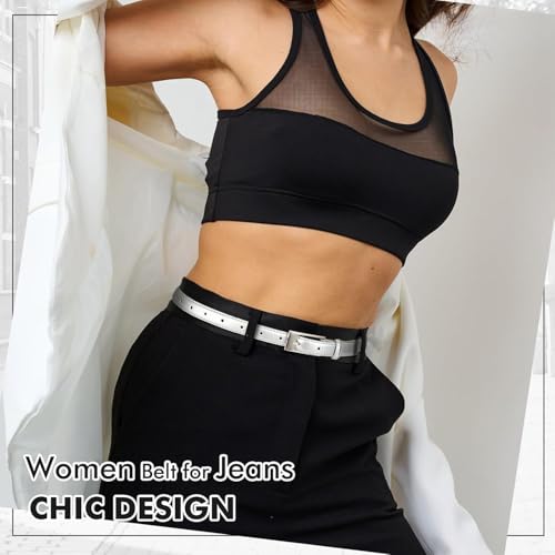 Women's Thin Genuine Leather Belt Skinny Waist Belt with Silver Buckle3
