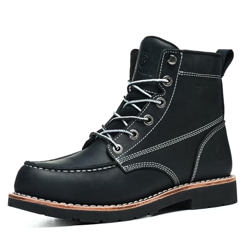 SL-Saint Botas Hechas a Mano Con Puntera de Mocasín Suave Impermeable Tobillo Clásico de Cuero Genuino Welts (Negro Tacón, Adulto, Hombre, 43, Números, Sistema tallas calzado EU, mediano)