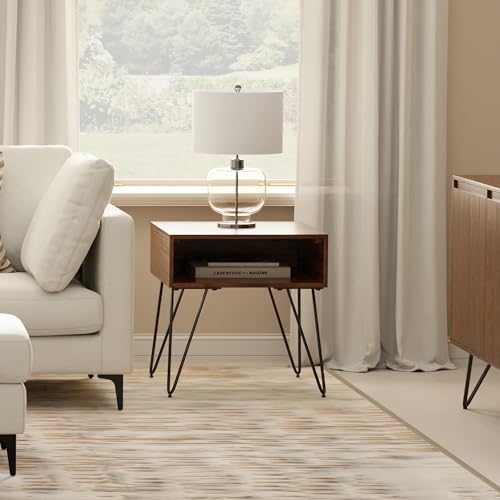 Image of SIMPLIHOME Hunter 22 inch Wide Metal Rectangular End Table in Walnut