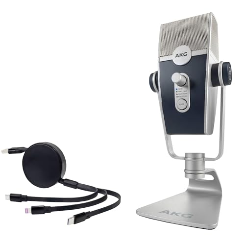 BoxWave Cable Compatible with AKG Lyra - AllCharge PD miniSync (100W), Retractable High-Speed Charging Portable USB Cable - Jet Black