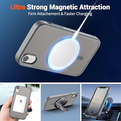 Image of SUPFINE Magnetic for iPhone XR Phone Case Gray | With Screen Protector, Translucent Matte, Compatible with MagSafe, Military Grade Drop Proof, Rugged Shockproof Protective