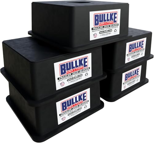 Image of BULLKE Square Trailer Jack Blocks 5-Pack, USA-Made Heavy Duty RV Leveling Blocks, Stabilizing Jack Pads for Camper, 5th Wheel, Tongue Jack, Post Jack, Foot Jack & Scissor Jack, Recycled Plastic
