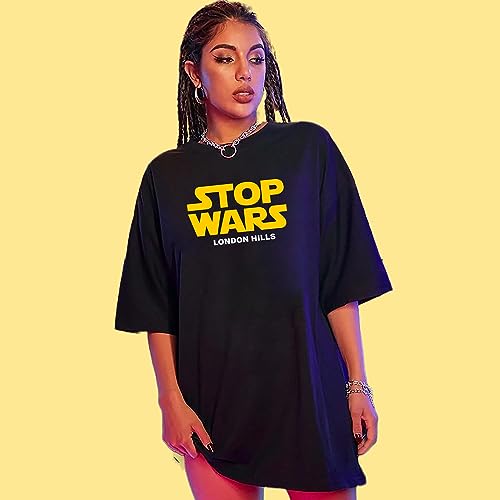 Image of London Hills Women's Casual Printed Round Neck Oversized Longline Drop Shoulder Boho Style T-Shirt