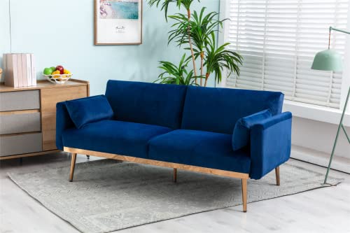 Szlizccc 68"-Velvet Sofa, Accent Sofa, Mid-Century Modern Velvet Fabric Sofa, Futon Sofa Bed, Adjustable Small Sleeper (Navy) #TOP2